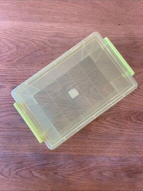 The Container Store Clear Yellow Storage Bin with Green Handles